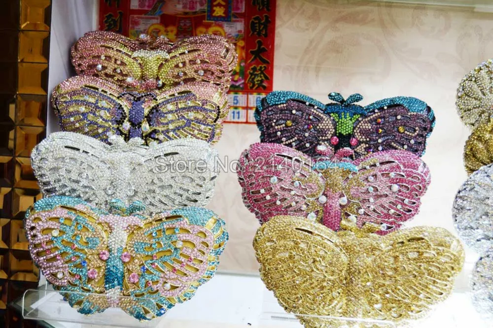 Стильная сумочка-клатч со стразами и бабочками Роскошная вечерняя сумочка с