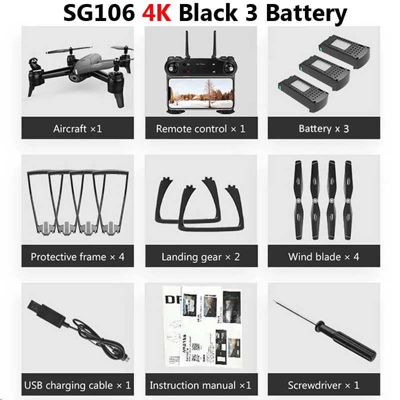 SG106 WiFi FPV RC Дрон 4K камера оптический поток 1080P HD Двойная камера воздушная видео RC Квадрокоптер самолет Квадрокоптер игрушки для детей - Цвет: 4K Black 3BAT Foam