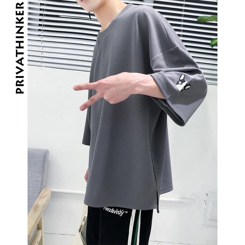 Privathinker 2018 Mens T-shirt Oversized Three Quarter Sleeve T-shirts Korean Male Embroidery Tshirt Fashion Summer Tees | Мужская