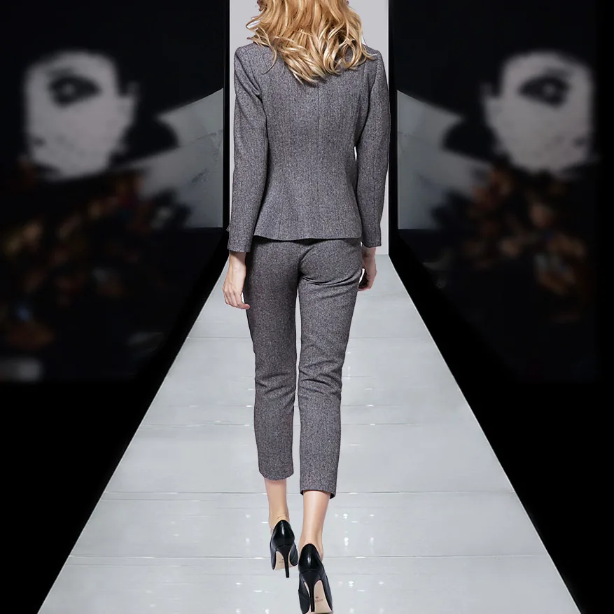 Деловой костюм для женщин синий цвет Офисная форма дизайнерские женские брюки на