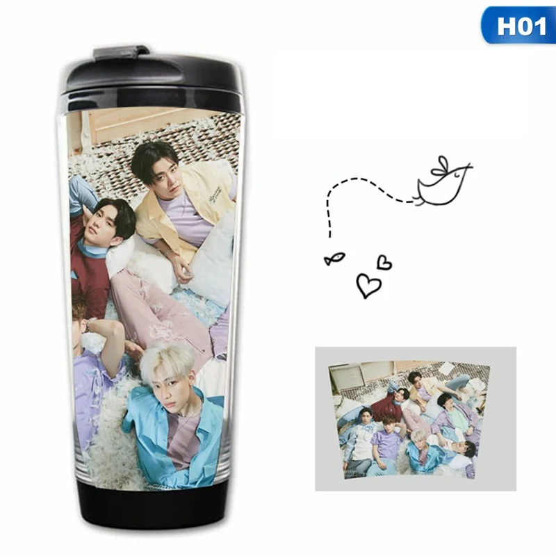 H01 1 шт. Kpop GOT7 альбом фото чашка для воды здоровье лимонный сок бутылка для воды Двойная изоляция путешествия кривая чашка - Цвет: H01