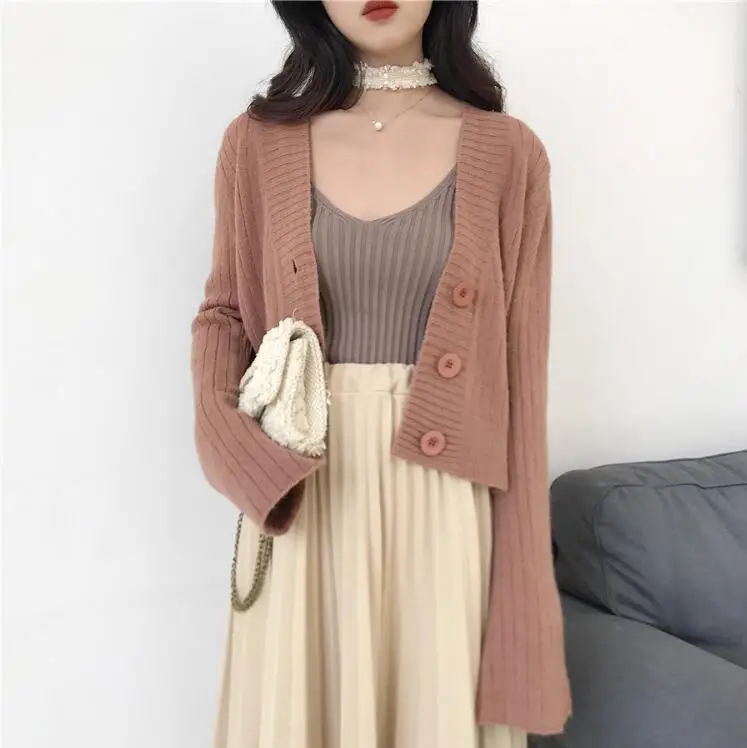 Flare sleeve cardigan sweater female |
