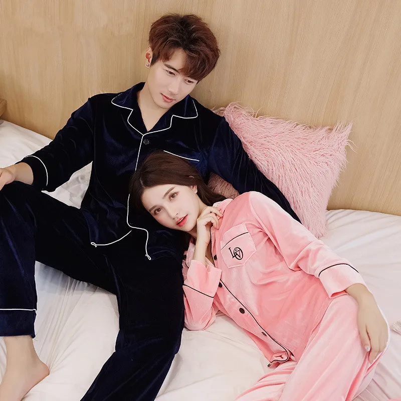 Бархатный мягкий пижамный комплект золотого цвета Женский зимняя Пижама для пар