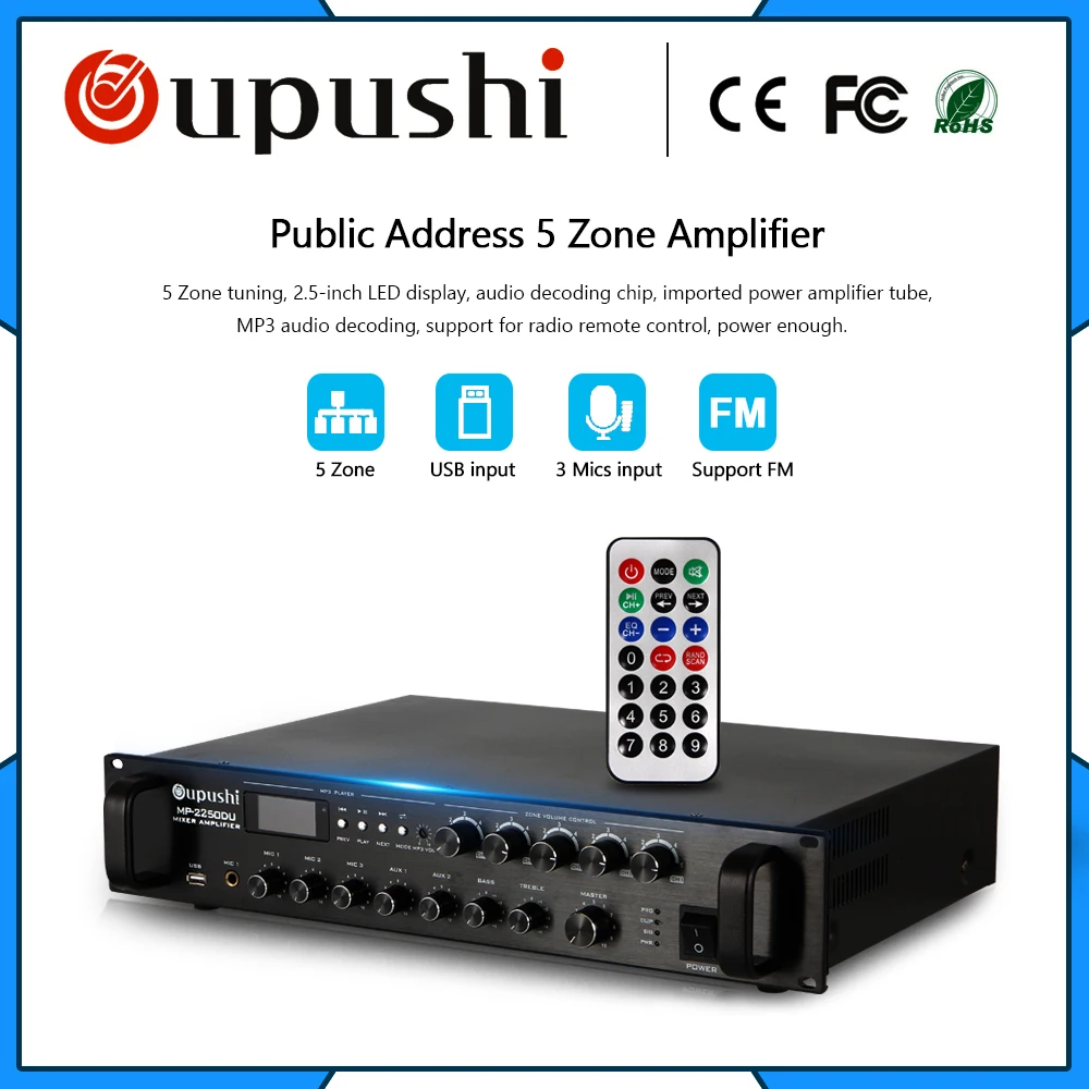 Oupushi pa система 5 зоны усилитель дистанционный пульт 150 Вт usb 3 вход для микрофона