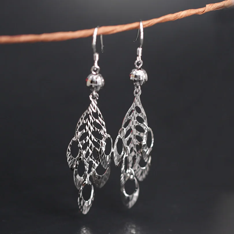 Charmily Authentic 925 Sterling Silver Cut Out Leaf With Hollow Oval Drop Earrings For Party Bar Holiday Big Size | Украшения и