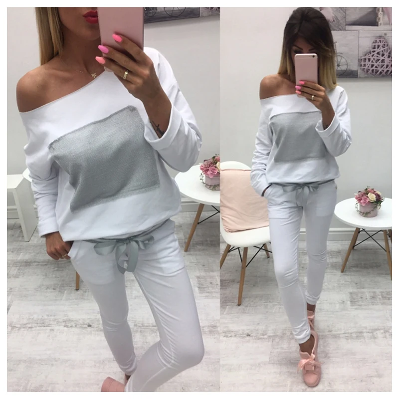 Повседневный простой Женский комплект из 2 предметов Спортивная женская одежда