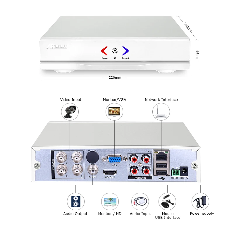 4CH безопасности Системы 1080N AHD HDMI DVR 720 P 1800TVL Водонепроницаемый ИК-наружного
