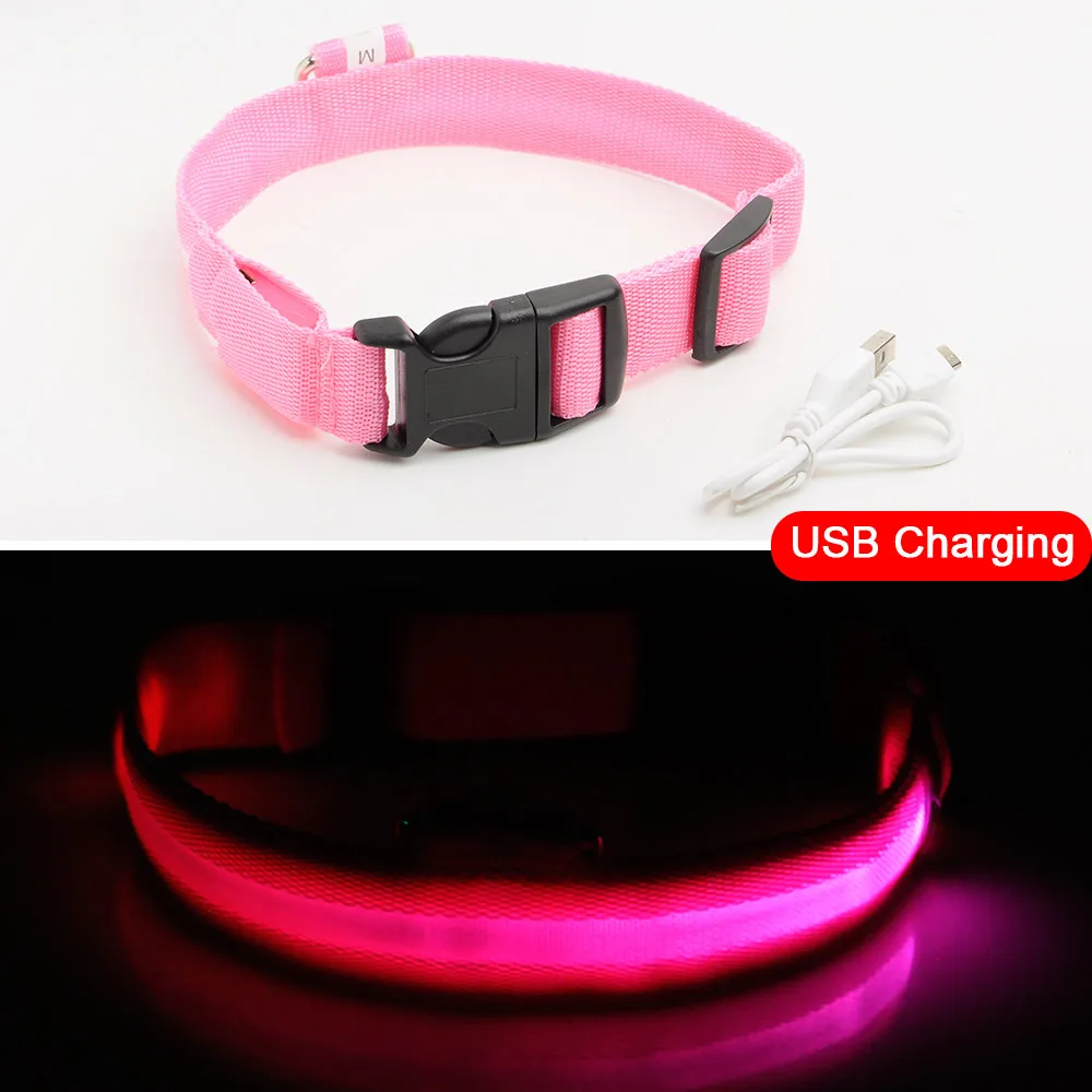 Pink USB Charging Зарядка через usb светодиодный ошейник для собак, функция "антипотеря/Избегайте автомобильной аварии, ошейник для собак, щенков, ошейник LED снабжение товары для домашних животных - Цвет: Pink USB Charging