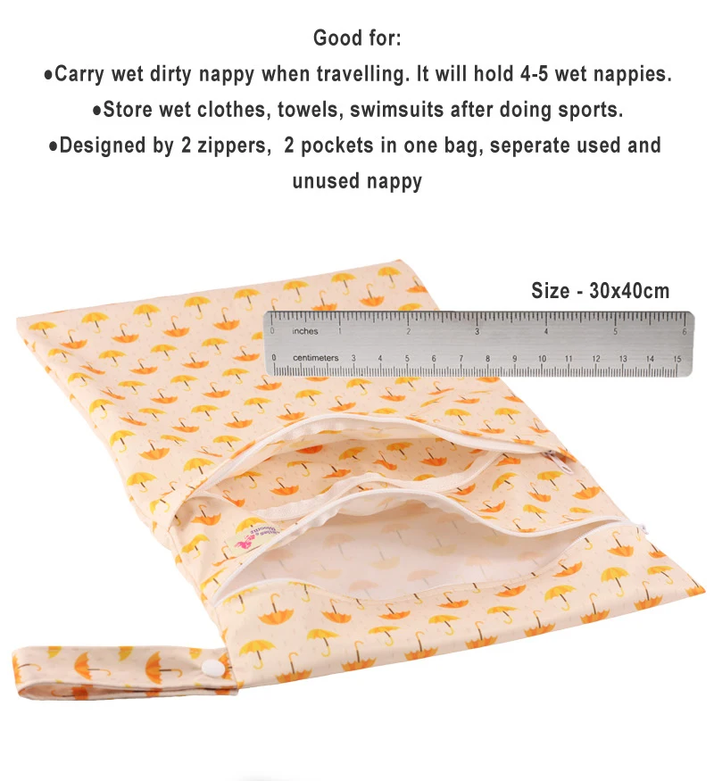 [Littles&Bloomz] Washable Reusable Nappy Two Pockets Wet Bag Fashion Design Waterproof Swim Sport Double Pockets in One Wet Bag