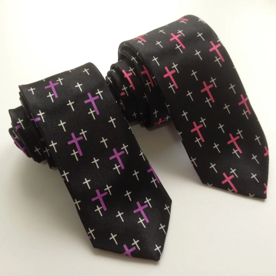 5 см Модные Узкие галстуки черные с белым фиолетовым крестом мужские бесплатная