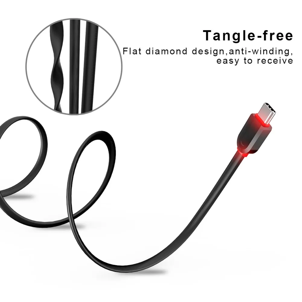 Светодиодный кабель USB Type C для Huawei Xiaomi Samsung быстрая зарядка плоский usb-кабель