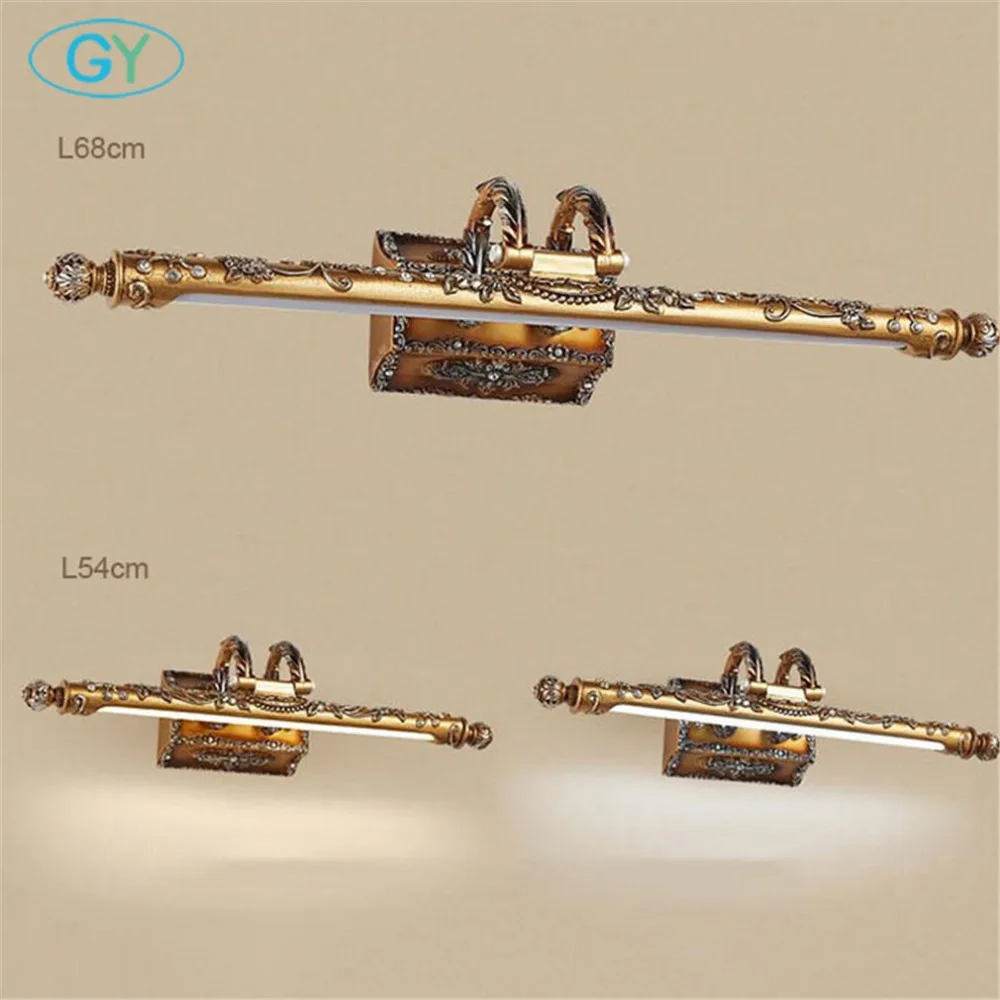 7W 9W LED vanity lights L54cm L68cm Europe Vintage Gold Resin mirror bathroom dressing room wall Vanity lighting | Лампы и освещение