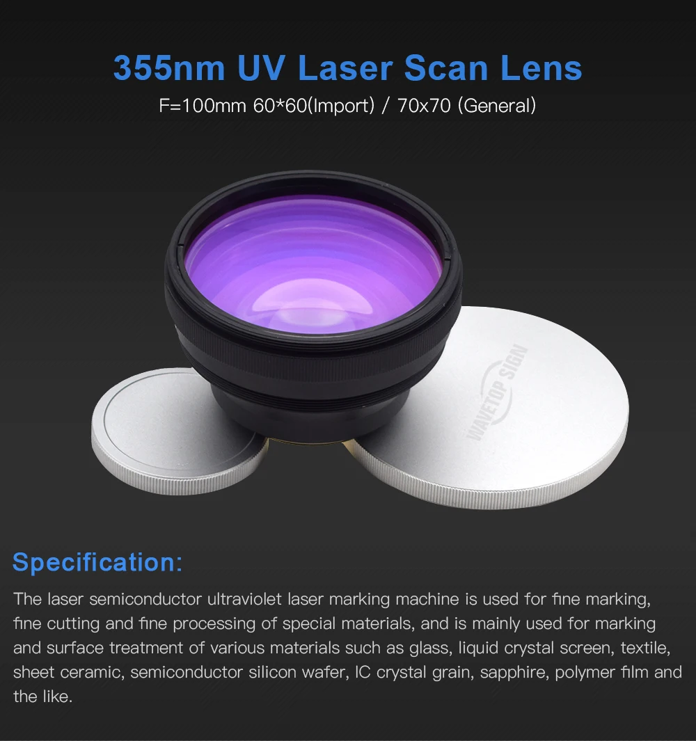 WaveTopSign F100 сканирующее поле 60*60 мм 70*70 мм Ronar-Smith 355nm F-Theta UV лазерное сканирование объектива использование для УФ-лазера 355nm