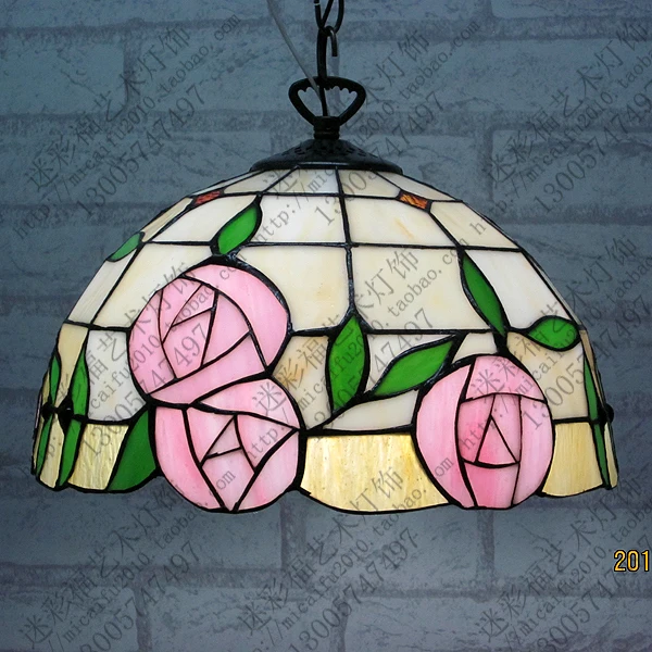 12inch European Tiffany rose Stained Glass Lampshade Table Lamp Country Style Bedside E27 110-240V | Освещение
