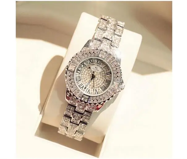 Для женщин Стразы Часы леди платье часы Montre Femme Нержавеющая сталь браслет наручные женские часы со стразами
