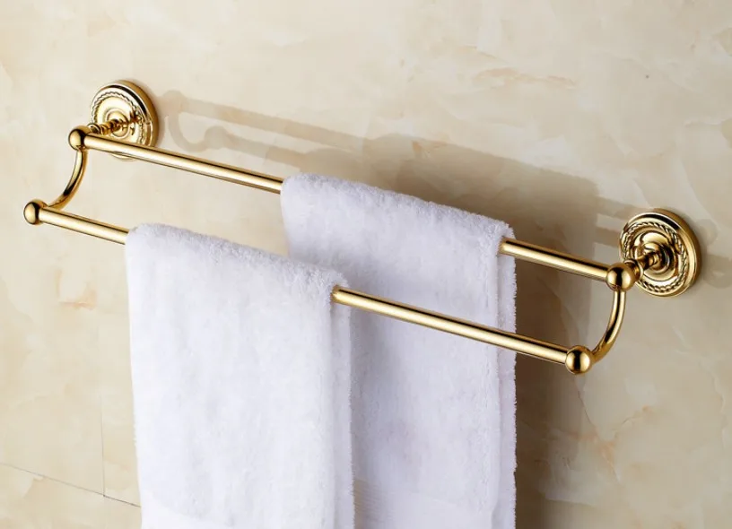

Wall Mounted Polished Gold color Brass Bathroom Double Towel Bar Towel Rail Holder Bathroom Accessory mba602