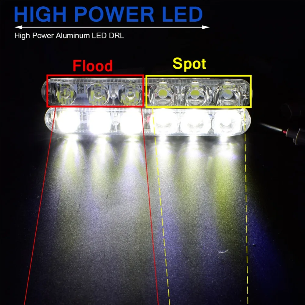 2 шт. 12 В 6 LED Автомобильные DRL водонепроницаемые алюминиевые дневные ходовые огни