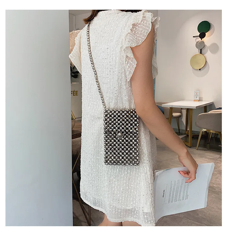 Женская сумочка ручной работы с жемчугом, модная сумка на плечо с бусинами, Большая вместительная дамская сумочка, сумка для банкета, телефона, сумки через плечо, сумки с бусинами