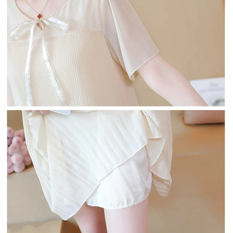 

Plus Size New 2019 Summer Chiffon Dress Women Solid Midi Bow O-Neck Short Sleeve Elegant Fashion Casual Party Female Vestido