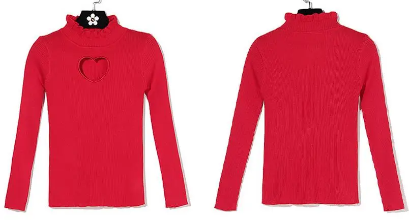 Женский трикотажный свитер Love Heart ажурная рубашка с длинным рукавом и оборками на