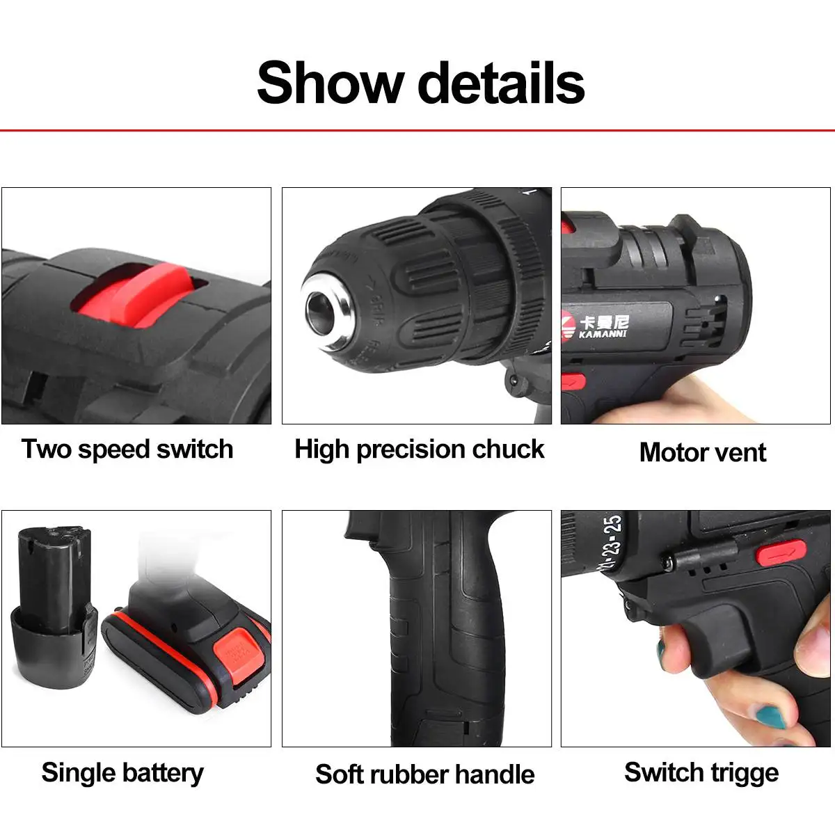 

110~240V 12/18/36V Max Electric Screwdriver Cordless Drills Kit Wireless Power-Driver Lithium-Ion Battery 3-Speed Adjustment