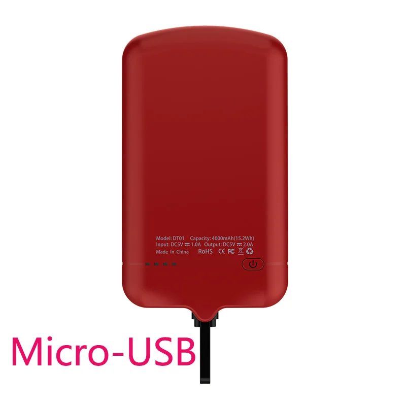 Micro-USB red Для iPhone 6 7 8 Plus X 4000 мАч внешний чехол-батарея для телефона Мощность банка для samsung S8 S9 huawei LG Xiaomi батарея Charging Cover - Цвет: Micro-USB red