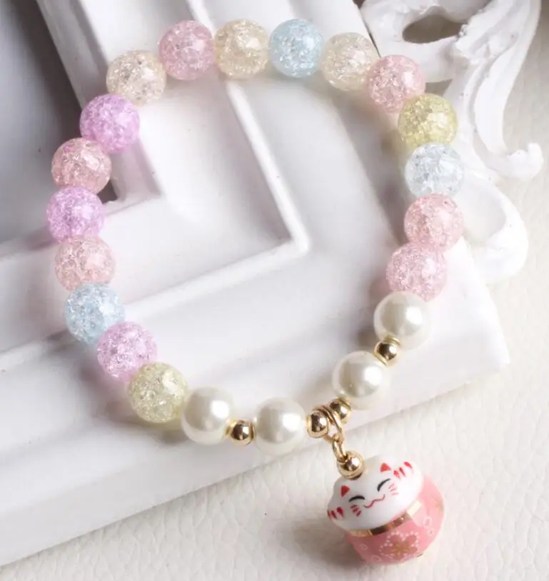 colorful cat 12 цветов модный фарфор 8 мм Натуральная жемчужина браслет Lucky Cat керамический браслет из бисера для женщин талисманы браслет из бисера Feminino - Окраска металла: colorful cat