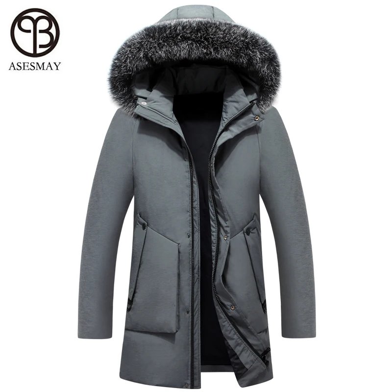 Asesmay 2018 зимняя куртка Мужские брендовые толстые теплые парки с натуральным мехом