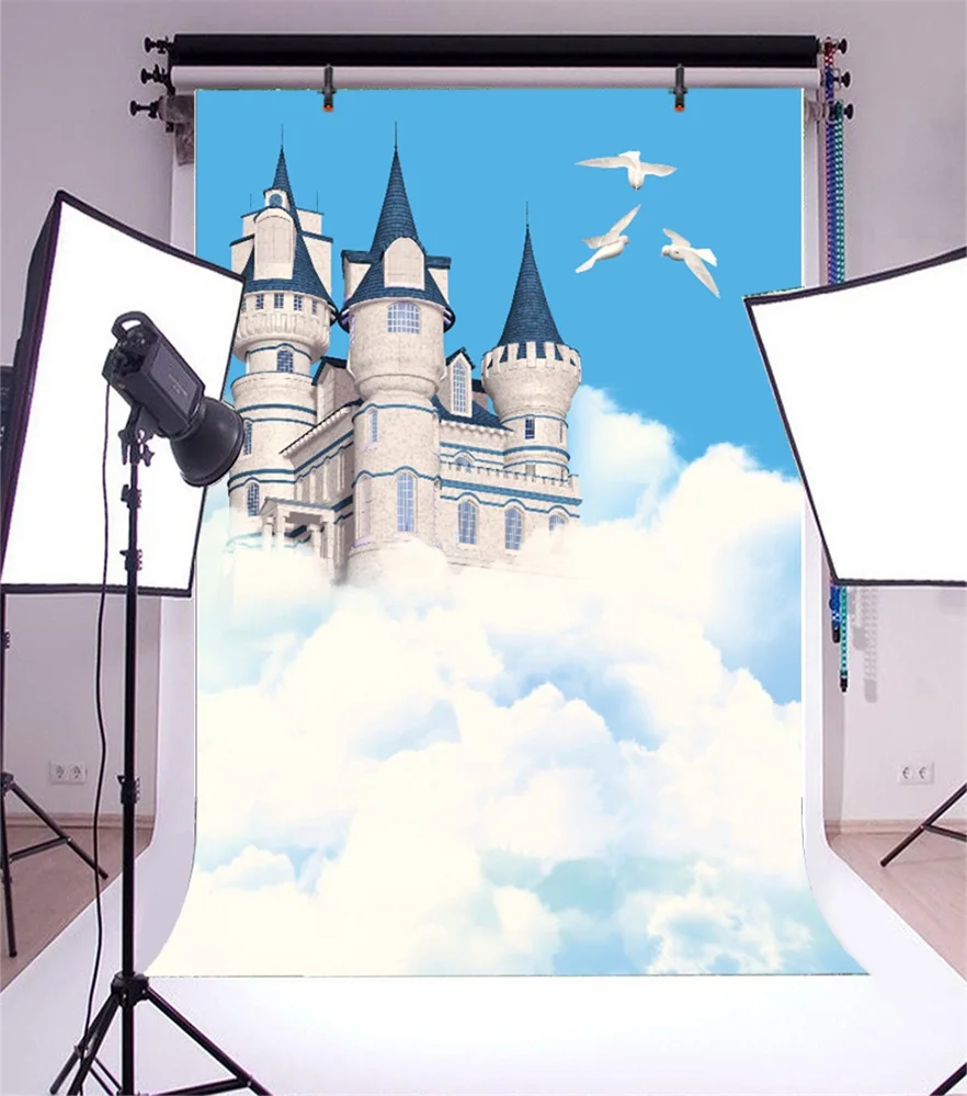 Laeacco фотографического Фоны замок птица облачно Photocall небесно-дети живописные
