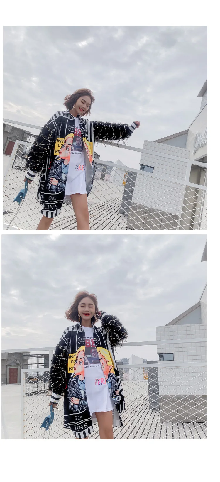 Таиланд стиль Harajuku Мультфильм блузка женская блузка и топы блестки футболка с кисточками длинный рукав женский кардиган LT534S50