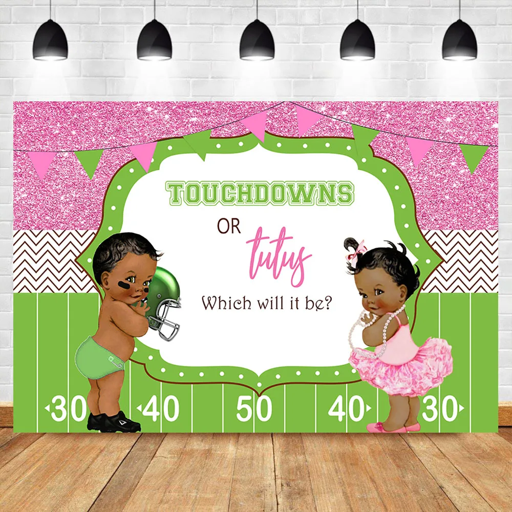 

NeoBack Touchdown or Tutus Gender Reveal Backdrop Dark Skin Boy or Girl Baby Shower Background Photography