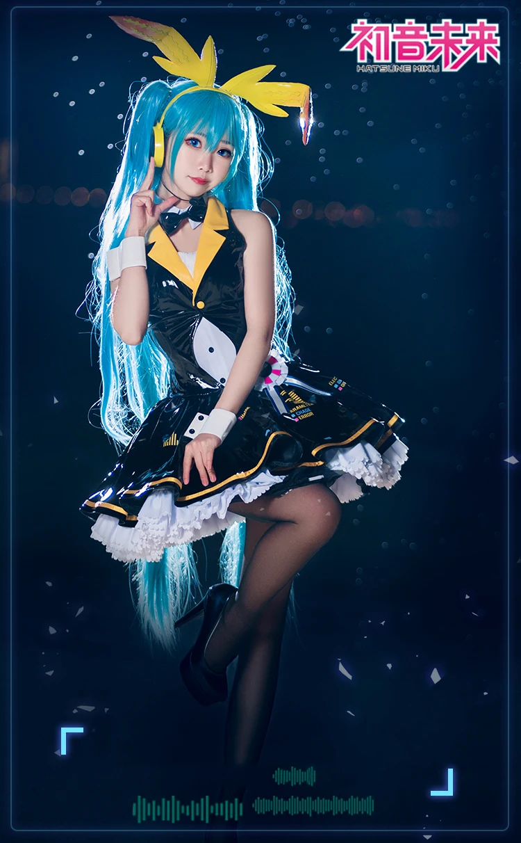 Карнавальный Костюм VOCALOID Hatsune Miku, платье лолиты с кроликом для девочек, PU Униформа костюмы для Хэллоуина для женщин, одежда в стиле аниме, наряды