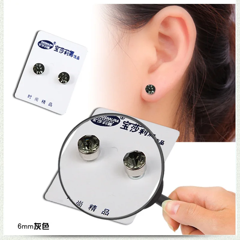 JeeMango stainless steel 10 Color Cubic Zirconia Without Pierced Ears Earrings Health Magnet Clip Earrings For Women Men C00006 - Окраска металла: Gray