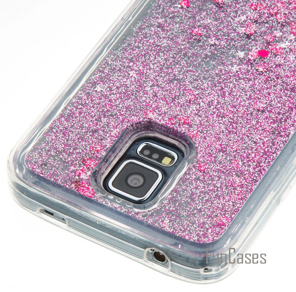 Динамический с блестками и жидкостью PU кожаный флип чехол для coque samsung S5 SV i9600 fundas