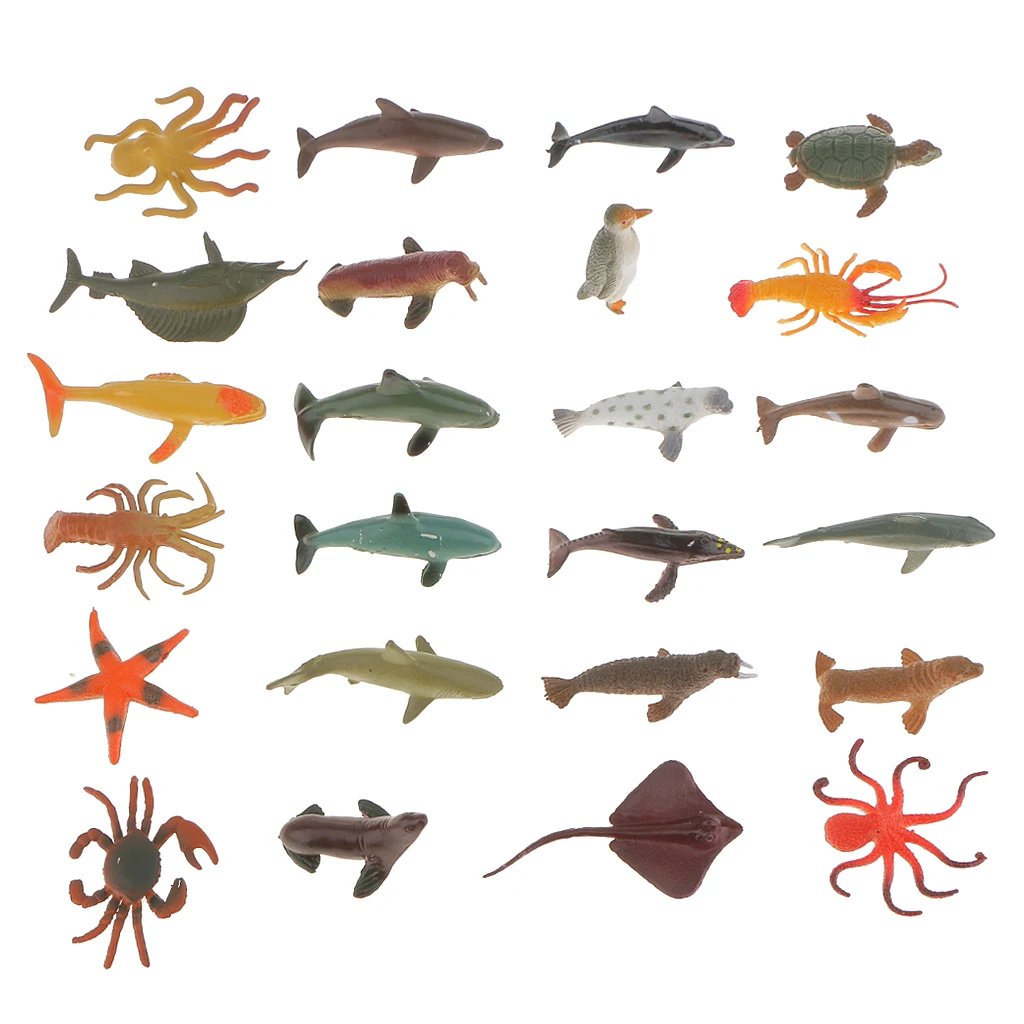 

24Plastic Ocean Animals Figure Sea Creatures Model Toys Dolphin Turtle Whale