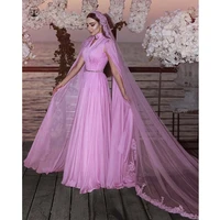 bohemian design high collar pleated sashes with long sleeve chiffon floor length prom dresses for engagement 2019