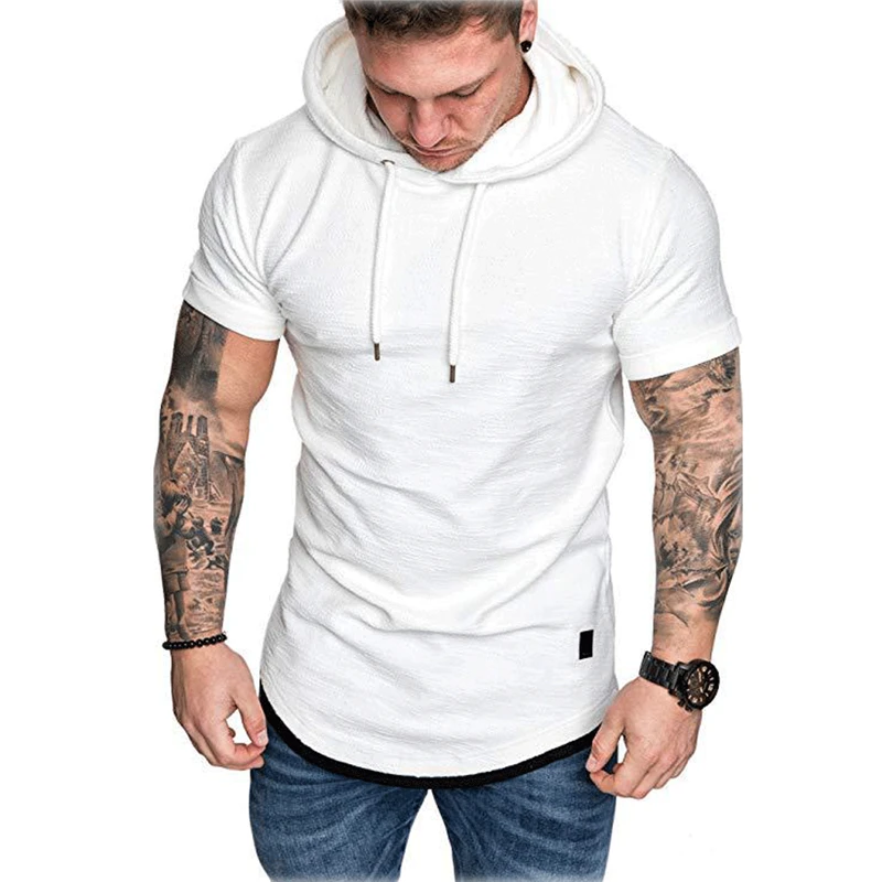 

New Fashion Men Slim Fit Solid Hooded Sweatshirts Short Sleeve Casual Cotton Sweatshirts Hoodies Tops Man Male Sports Sweatshirt