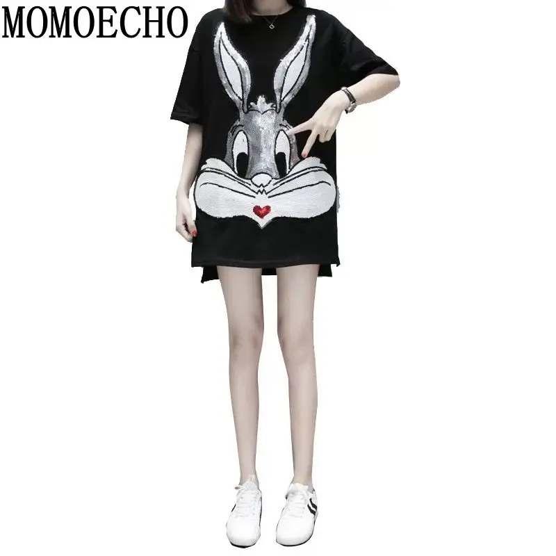 MOMOECHO 2018 Лето XL-5XL плюс Размеры женское платье es милый мультфильм кролик Вышивка