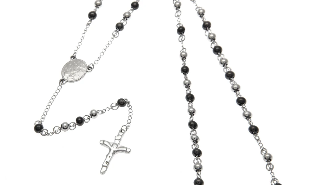 Новый католический религиозный черный серебряный цвет четки из бусин ожерелье
