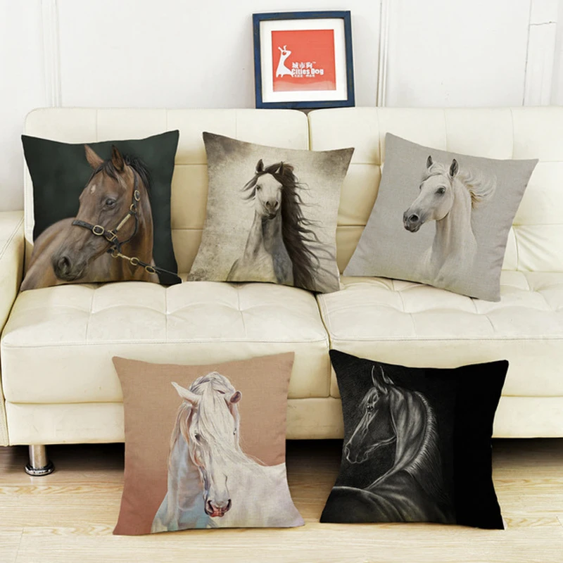Funda de almohada con diseño de caballos del mundo, cobertor decorativo de 45x45cm para cojín, decoración del hogar y sofá, pura sangre, caballo árabe