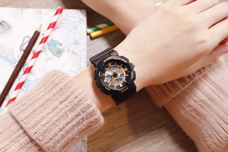 Disney Микки Маус обувь для мальчиков часы бренд Multi-function электронные часы девушка световой часы детей