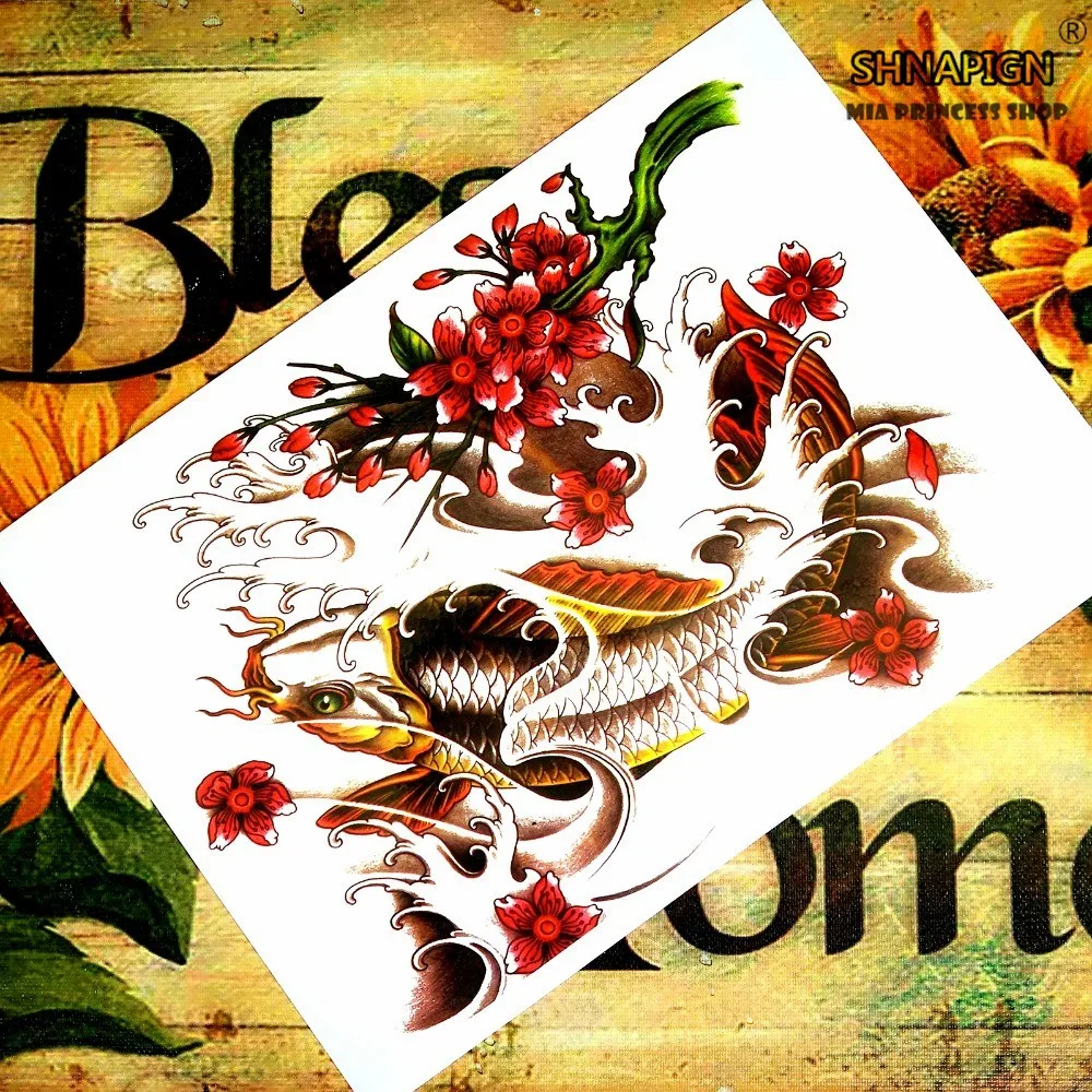 SHNAPIGN Koi safflower китайский стиль временное искусство тела, флеш тату наклейки 21*15 см, водонепроницаемые хна тату секс продукты