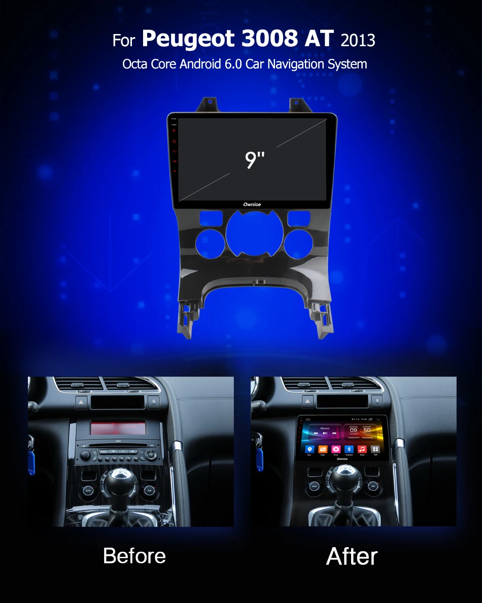 Ownice K1 K2 K3 2 DIN Android 9.0 Octa 8 Core Car DVD GPS Player Navi for Peugeot 3008 4G LTE 2GB+32GB 2009 2010 2011 2012 2013 |