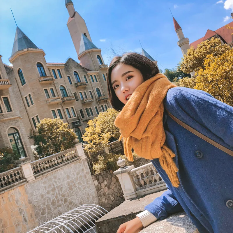 New arrival fashion temperament high quality knit comfortable warm thick scarf women tassel big outdoor windproof sweet shawl |