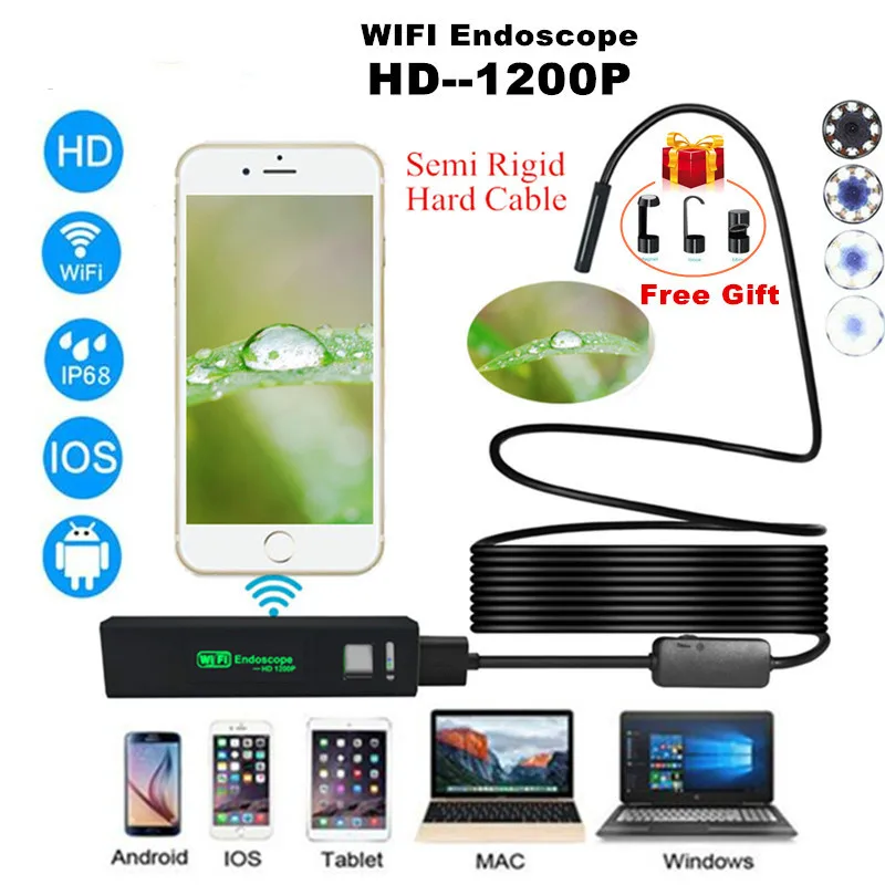 Камера для осмотра эндоскопа Полужесткий эндоскоп 1200P 2 м 3 5 7 8 мм Wi Fi