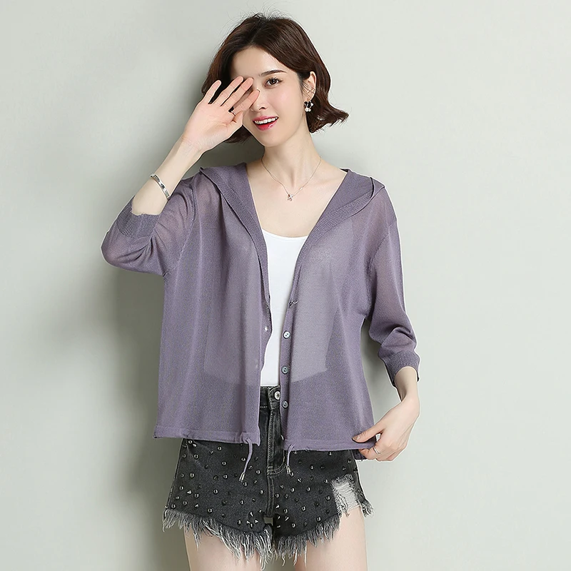 Женское льняное пальто с защитой от солнца свободный однотонный тонкий вязаный