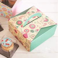free shipping small green flower decoration cookie candy biscuit dessert box bakery food packaging box square hand portable box