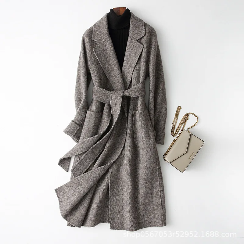 Женское пальто и куртки двухстороннее длинное из шерсти в Корейском стиле на