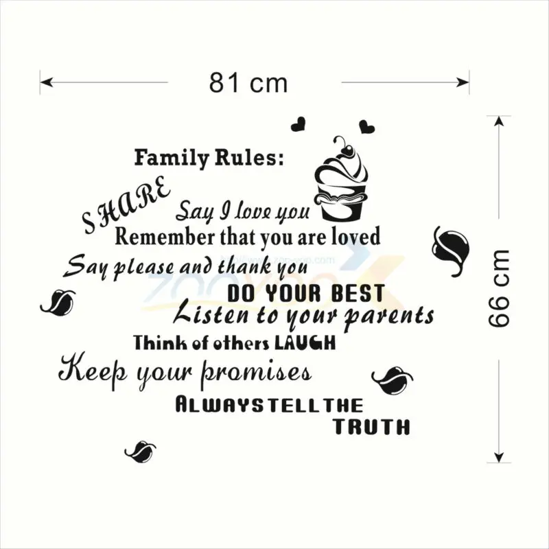 

Family Rules home decor creativewall decal ZooYoo8156 decorative adesivo de parede removable vinyl wall sticker
