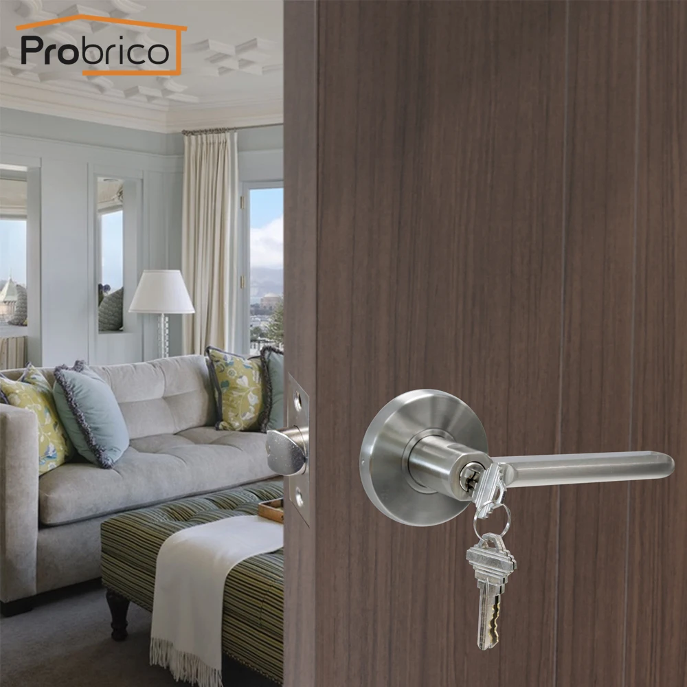 Probrico дверные ручки замок для межкомнатных дверей матовый никелевый ключ